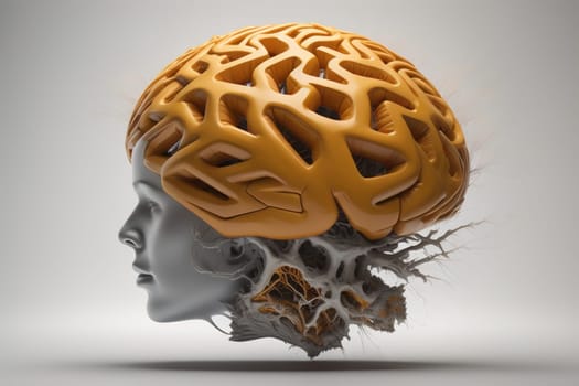 Human brain on a solid color background. ai generative