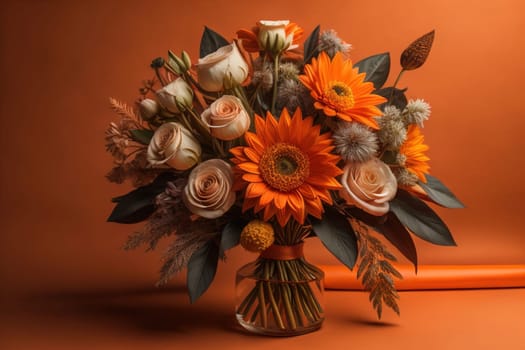 wedding bouquet of different colors on a solid color background. ai generative