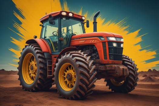 Modern tractor on a colored background. ai generative