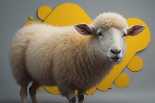 Sheep on a solid color background. Photo in old color image style. ai generative