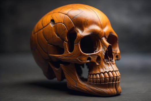 human skull on solid color background. Halloween concept. Close up. ai generative