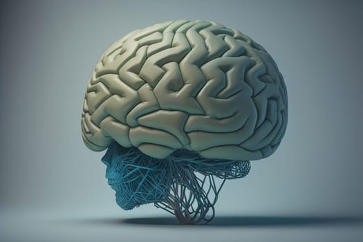 Human brain on a solid color background. ai generative
