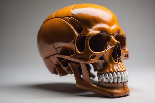 human skull on solid color background. Halloween concept. Close up. ai generative