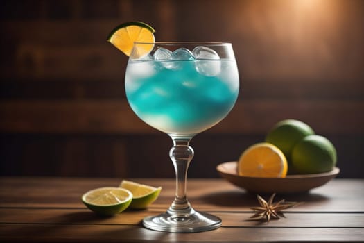 Alcohol cocktail drink on the table in bar. Toned image. ai generative