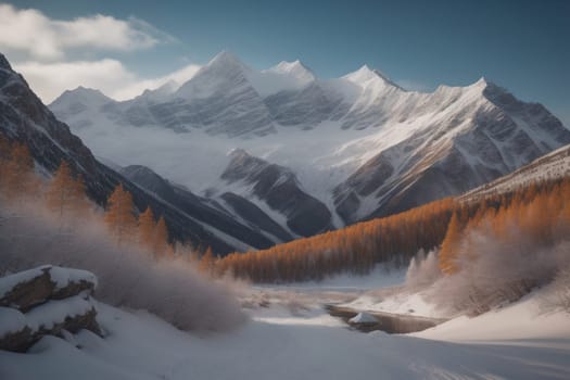 Mountains and snow-capped peaks of the Caucasus Mountains. ai generative