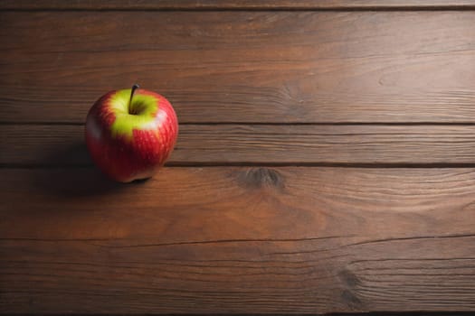 Red apple on a wooden background. ai generative