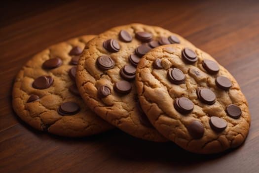 Chocolate chip cookies on orange background. Close up. Selective focus. ai generative