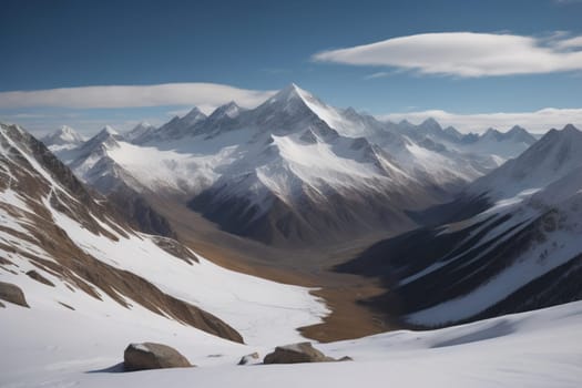Mountains and snow-capped peaks of the Caucasus Mountains. ai generative