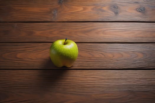 Green apple on a wooden background. ai generative