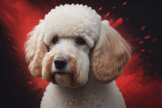 Close-up portrait of a poodle dog on a solid color background. ai generative