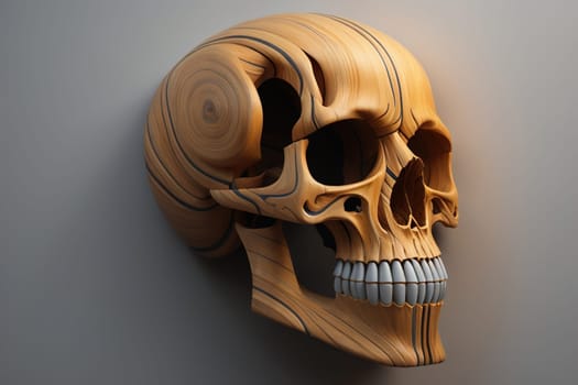 human skull on solid color background. Halloween concept. Close up. ai generative