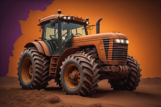 Modern tractor on a colored background. ai generative