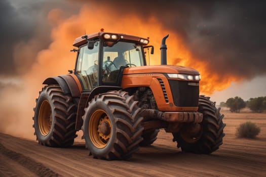 Modern tractor on a colored background. ai generative