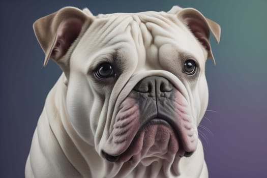 Portrait of a dog breed English Bulldog on a solid color background. ai generative