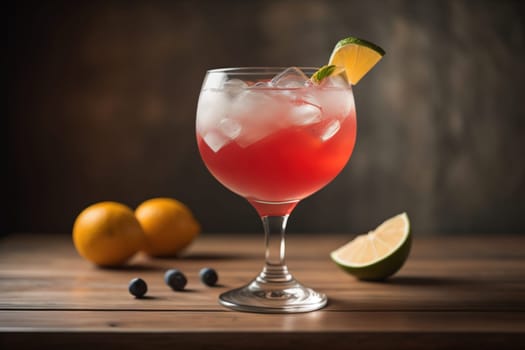 Alcohol cocktail drink on the table in bar. Toned image. ai generative