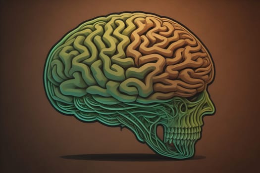 Human brain on a solid color background. ai generative