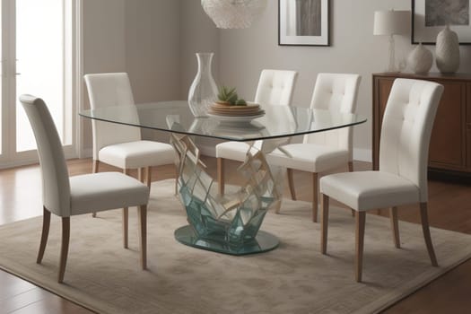 a glass table in a room. ai generative