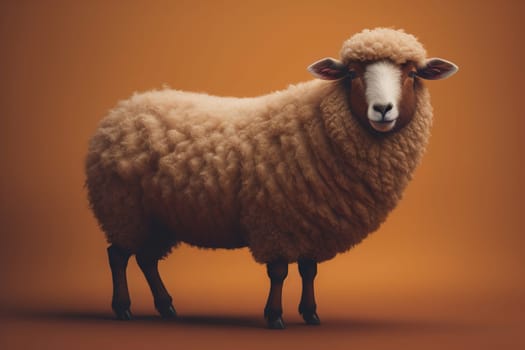 Sheep on a solid color background. Photo in old color image style. ai generative