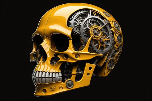Human skull with gears and cogwheels. ai generative