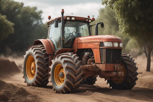 Modern tractor on a colored background. ai generative