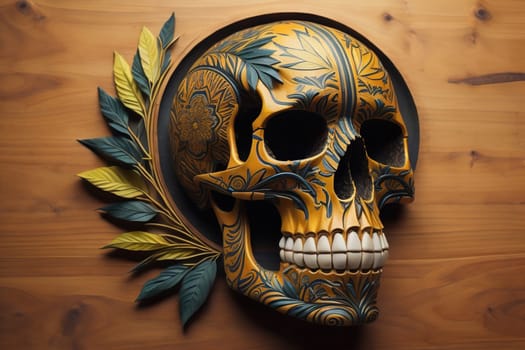 human skull on solid color background. Halloween concept. Close up. ai generative