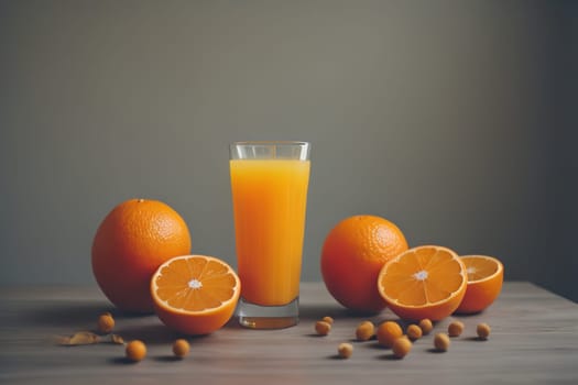 Glass of orange juice and fresh orange fruits. ai generative
