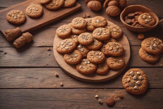 Cookies on a wooden table. Top view. ai generative