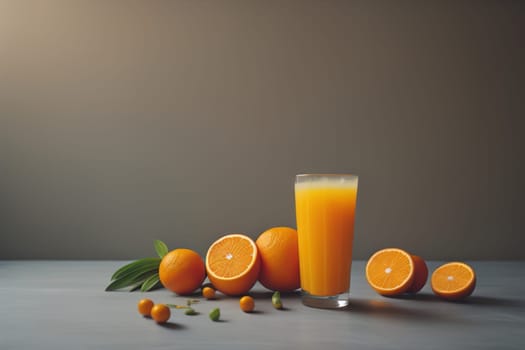 Glass of orange juice and fresh orange fruits. ai generative