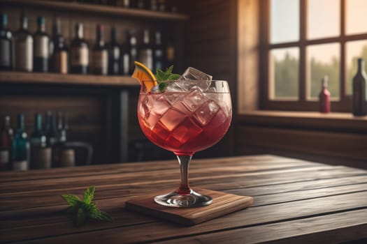 Alcohol cocktail drink on the table in bar. Toned image. ai generative