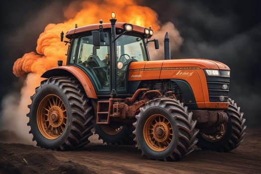 Modern tractor on a colored background. ai generative