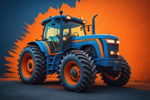 Modern tractor on a colored background. ai generative