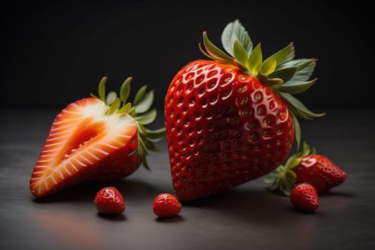 Fresh strawberries on a solid color background. generative ai