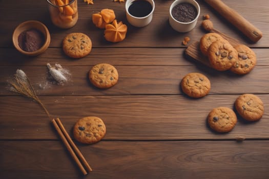 Cookies on a wooden table. Top view. ai generative