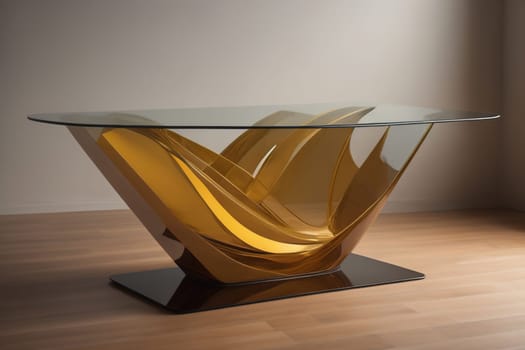 a glass table in a room. ai generative