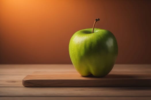 Green apple on a wooden table with dark background, shallow depth of field. The concept of healthy eating. ai generative
