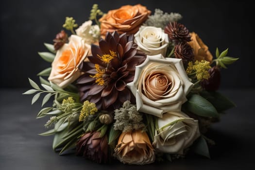wedding bouquet of different colors on a solid color background. ai generative