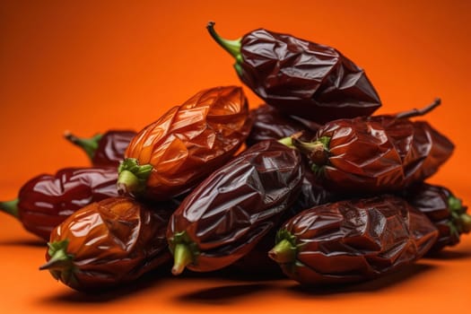 Dried fruits of date palm on a solid color background. Toned. ai generative
