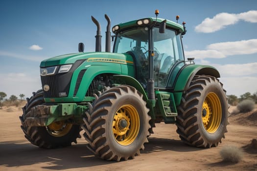 Modern tractor on a colored background. ai generative