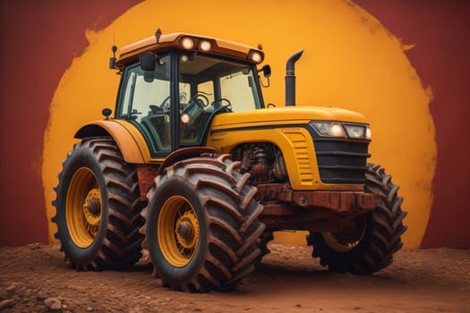 Modern tractor on a colored background. ai generative