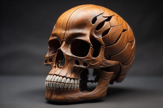 human skull on solid color background. Halloween concept. Close up. ai generative