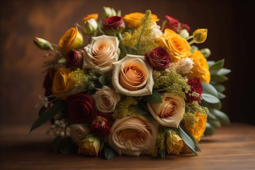 wedding bouquet of different colors on a solid color background. ai generative
