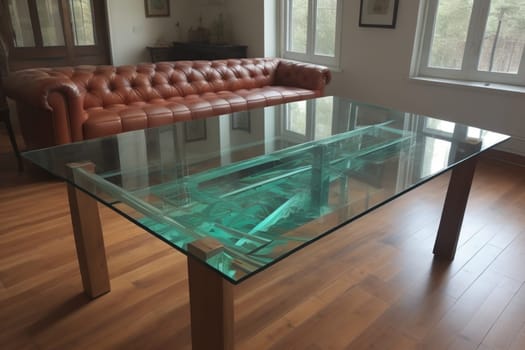 a glass table in a room. ai generative
