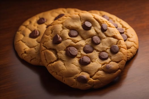 Chocolate chip cookies on orange background. Close up. Selective focus. ai generative