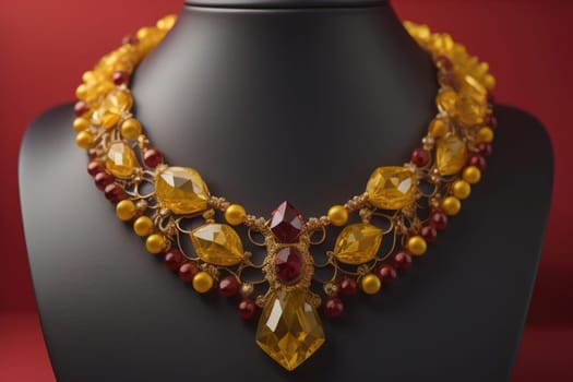 necklace on a mannequin in the studio on a solid color background. ai generative