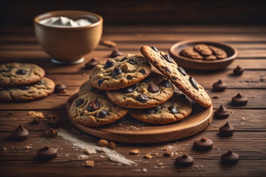 Cookies on a wooden table. Top view. ai generative