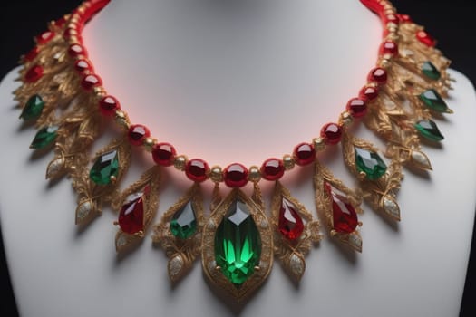 necklace on a mannequin in the studio on a solid color background. ai generative
