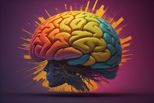 Human brain on a solid color background. ai generative