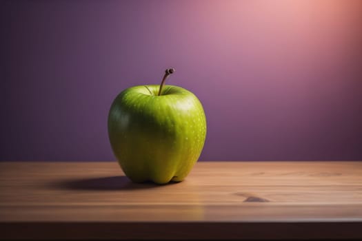 Green apple on a wooden table with dark background, shallow depth of field. The concept of healthy eating. ai generative