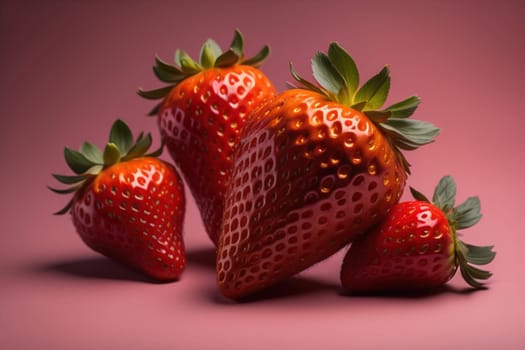 Fresh strawberries on a solid color background. generative ai