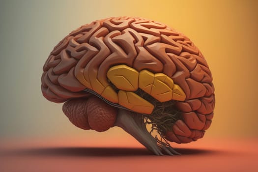 Human brain on a solid color background. ai generative